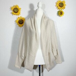 Soft Surroundings Cream White Knitted Batwing Open Cardigan Sweater Size S/M